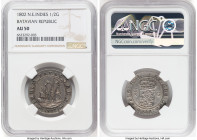 Dutch Colony. Batavian Republic 1/2 Gulden 1802 AU50 NGC, Dordrecht mint, KM82. Brilliant example of crisp devices with a russet shimmer. HID098012420...