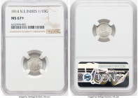 Dutch Colony. Wilhelmina I 1/10 Gulden 1914-(u) MS67+ NGC, Utrecht mint, KM311. A rare specimen, the only offering recognized in the NGC census. HID09...