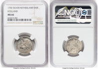 Holland. Provincial Duit 1702 MS66 NGC, Dordrecht mint, KM80a. First year of 66-year type. The offering at hand is currently the sole "Top Pop" exampl...
