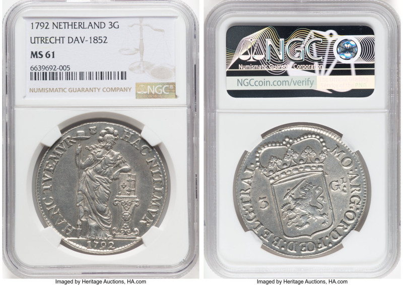 Utrecht. Provincial 3 Gulden 1792 MS61 NGC, KM117, Dav-1852. HID09801242017 © 20...