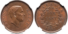 British Protectorate. Charles V. Brooke Cent 1941-H MS63 Brown NGC, Heaton mint, KM18. An exquisite example with a satiny amber sheen and subtle ameth...