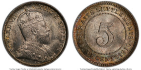 British Colony. Edward VII 5 Cents 1910-B MS65 PCGS, Bombay mint, KM20a. This screams originality as the lightly oxidized surfaces display a subtle pr...