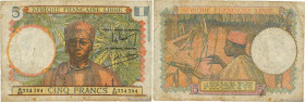 Country : FRENCH EQUATORIAL AFRICA 
Face Value : 5 Francs 
Date : (1941) 
Period/Province/Bank : Afrique Française Libre 
Department : Cameroun 
Frenc...