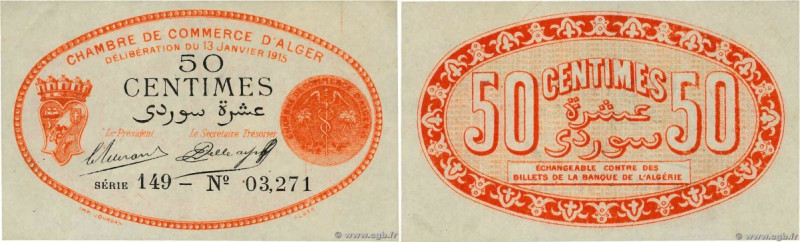 Country : ALGERIA 
Face Value : 50 Centimes 
Date : 13 janvier 1915 
Period/Prov...