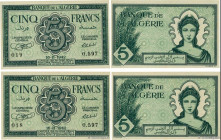 Country : ALGERIA 
Face Value : 5 Francs Consécutifs 
Date : 16 novembre 1942 
Period/Province/Bank : Banque de l'Algérie 
Catalogue reference : P.91 ...
