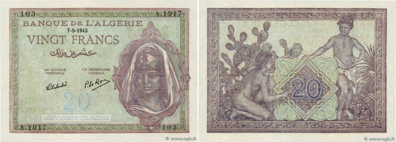Country : ALGERIA 
Face Value : 20 Francs 
Date : 07 mai 1945 
Period/Province/B...
