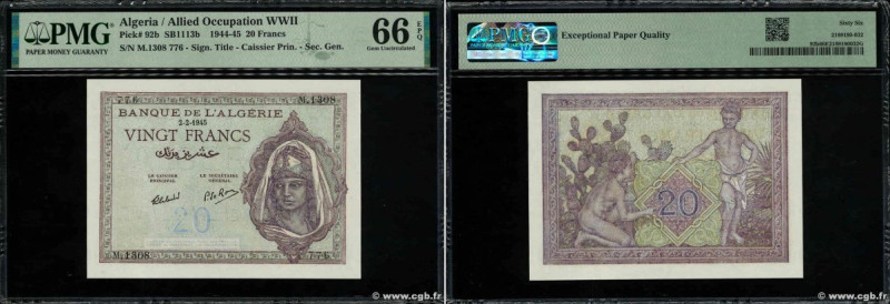 Country : ALGERIA 
Face Value : 20 Francs 
Date : 02 février 1945 
Period/Provin...