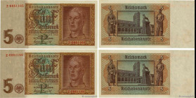 Country : GERMANY 
Face Value : 5 Reichsmark Consécutifs 
Date : 01 août 1942 
Period/Province/Bank : Reichsbanknote 
Catalogue reference : P.186a 
Al...