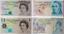 Country : ENGLAND 
Face Value : 5 Pounds Lot 
Date : (1991-2004) 
Period/Province/Bank : Bank of England 
Catalogue reference : P.392b et P.391c 
Alph...