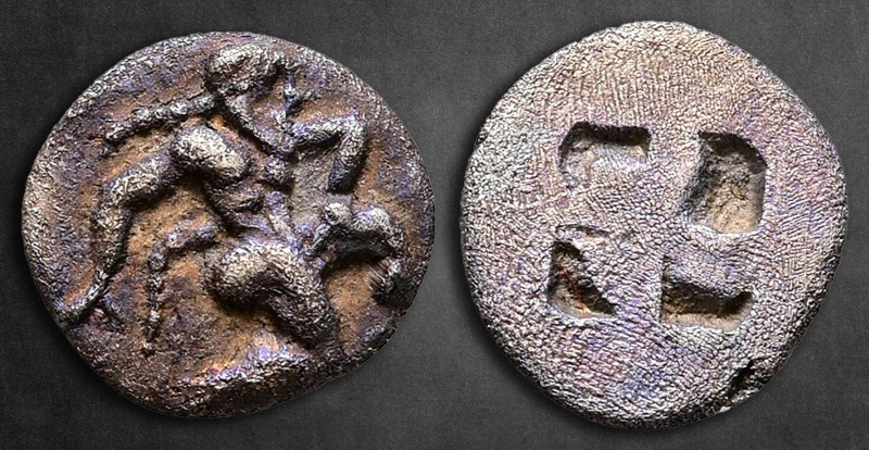 Islands off Thrace. Thasos circa 510-480 BC. 
Diobol AR

11 mm, 0,72 g

Sat...