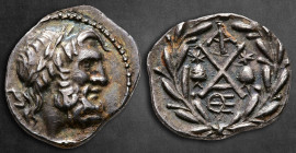 Achaia. Achaian League. Lakedaimon (Sparta) circa 85 BC. Triobol – Hemidrachm AR