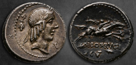 L. Calpurnius Piso Frugi 90 BC. Rome. Denarius AR