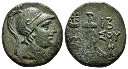 PONTOS. Amisos. Time of Mithradates VI Eupator (Circa 105-90 or 90-85 BC). Ae.
Obv: Helmeted head of Athena right.
Rev: AMI - ΣOY.
Sword in sheath;...