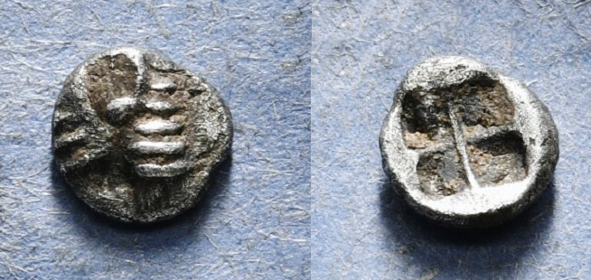 IONIA. Phokaia. (Circa 521-478 BC). AR Tetartemorion
Obv: Archaic female head le...