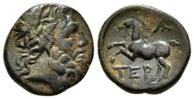 PISIDIA. Termessos. Ae (1st century BC). Dated CY 6 (67/6 BC).
Obv: Laureate head of Zeus right.
Rev: TEP.
Horse rearing left; date to upper right. 4,...