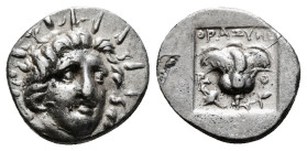 CARIA. Rhodes. Hemidrachm (Circa 170-150 BC). Thrasymenes, magistrate.
Obv: Radiate head of Helios facing slightly right.
Rev: ΘPAΣYMENHΣ / P - O.
Ros...