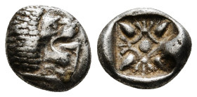 IONIA. Miletos. Diobol (6th-5th centuries BC).
Obv: Forepart of lion left, head right.
Rev: Stellate floral design within incuse square.
SNG Kayhan I ...