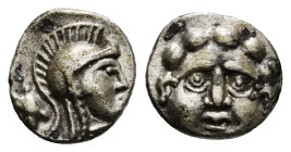 PISIDIA. Selge. Obol (Circa 350-300 BC).
Obv:Helmeted head of Athena right; astragalos to left. 
Rev: Facing gorgoneion. 0,74 g