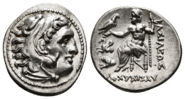 KINGS OF THRACE (Macedonian). Lysimachos (305-281 BC). Drachm. Lampsakos.
Obv: Head of Herakles right, wearing lion skin.
Rev: BAΣIΛEΩΣ ΛYΣIMAXOY.
Zeu...