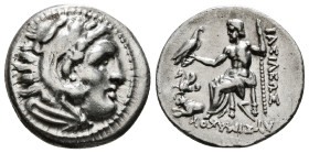 KINGS OF THRACE (Macedonian). Lysimachos (305-281 BC). Drachm. Lampsakos.
Obv: Head of Herakles right, wearing lion skin.
Rev: BAΣIΛEΩΣ ΛYΣIMAXOY.
Zeu...
