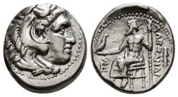 KINGS OF MACEDON. Alexander III 'the Great' (336-323 BC). Drachm. 
Obv: Head of Herakles right, wearing lion skin.
Rev: AΛΕΞΑΝΔΡΟΥ.
Zeus seated left o...