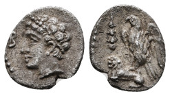 CILICIA. Uncertain. Balakros (Satrap of Cilicia, 333-323 BC). Obol (4th century BC).
Obv: Male head left, wearing grain wreath. B
Rev: Eagle, with win...