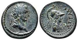 PAMPHYLIA. Attalea. Domitian (81-96). Ae.
Obv: Laureate head of Domitian right.
Rev: ATTAΛЄωN.
Helmeted bust of Athena right. 5,76 g - 20,64 mm
Ar...