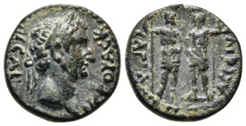 PISIDIA. Sagalassus. Nerva, 96-98. AE . ΝΕΡΟΥΑϹ ΚΑΙϹΑΡ Laureate head of Nerva to right. Rev. ϹΑΓΑΛΑϹϹЄωΝ The Dioskouroi standing facing each other, ea...