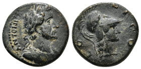 LYCAONIA. Iconium. Antoninus Pius (138-161). Ae.
Obv: ANTONINVS AVG PIVS.
Laureate, draped and cuirassed bust of Antoninus Pius right.
Rev: COL ICO.
H...