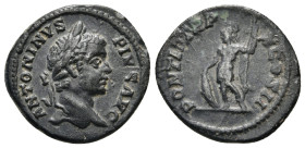 CARACALLA (193-217). Denarius. Rome.
Obv: ANTONINVS PIVS AVG.
Laureate head right.
Rev: PONTIF TR P VIIII COS II.
Mars standing left, resting on shiel...