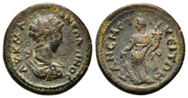 PAMPHYLIA. Perga. Marcus Aurelius (161-180). Ae.
Obv: .Laureate, draped and cuirassed bust right.
Rev:Tyche standing left, holding rudder and cornuc...