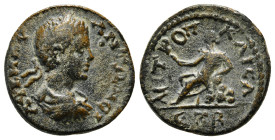 CAPPADOCIA.Caesarea.Elagabalus.218-222 AD.AE
Obverse : laureate and draped bust of Elagabalus, right
Reverce : ΜΗΤΡO ΚΑΙϹΑ ƐΤ Β; Apollo seated left ...