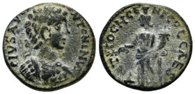PISIDIA. Antioch. Caracalla (198-217). Ae. Obv: ANTONINVS PIVS AVG. Laureate, draped and cuirassed bust right. Rev: ANTIOCH GEN COL CA. Genius standin...