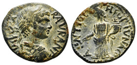 PISIDIA. Antioch. Caracalla (198-217). Ae.
Obv: IMP CAES M AVR AN.
Laureate, draped and cuirassed bust right.
Rev: ANTIOCH FORTVNA COLONIAE.
Fortuna/T...