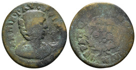 PHRYGIA,Hierapolis, Annia Faustina (Augusta, 221). AE
Obv: ΑΝΝΙΑ ΦΑVСΤЄΙΝΑ СЄΒ - Draped bust right, wearing stephane; c/m: Figure holding scepter (?) ...