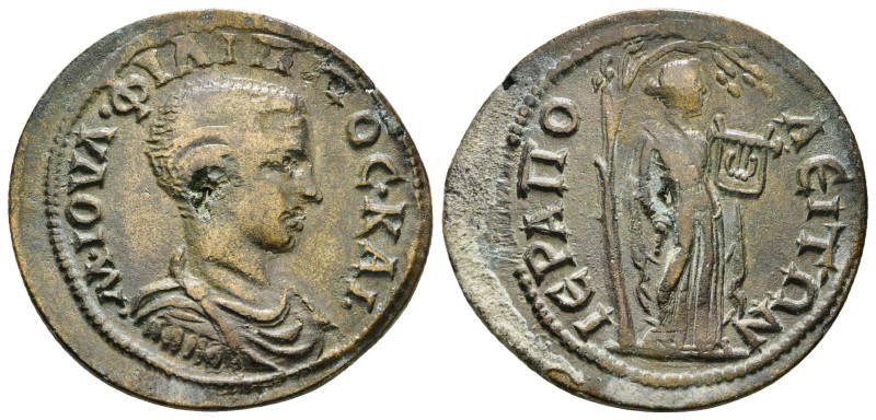 PHRYGIA, Hierapolis. Philip II. As Caesar, AD 244-247. Æ Bareheaded, draped, and...