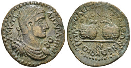PHRYGIA. Hierapolis. Gallienus (253-268). Ae. Homonoia issue with Smyrna.
Obv: AV K Π ΛI ΓAΛΛIHNOC.
Laureate, draped and cuirassed bust right.
Rev: ΙЄ...
