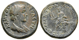 PHRYGIA, Hierapolis. temp. Elagabalus. AD 218-222. Æ Laureate and draped bust of the Senate right. ΚΛΗΤΟC ΙΕΡΑCΥΝ. Rev: Seated to left Athen holding N...