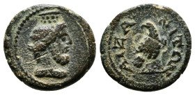 PHRYGIA. Aezanis. Pseudo-autonomous (3rd century). Ae.
Obv: Draped bust of Serapis right, wearing calathus.
Rev: AIZANЄITΩN.
Eagle standing left, h...