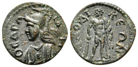PHRYGIA, Laodicea ad Lycum. Pseudo-autonomous issue. temp. Caracalla, or later, AD 198-217. Æ Helmeted, draped, and cuirassed bust facing of Roma, hea...