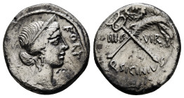 Q. SICINIUS. Denarius (49 BC). Rome.
Obv: FORT / P R.
Diademed head of Fortuna Populi Romani right.
Rev: III VIR / Q SICINIVS.
Palm frond and winged c...