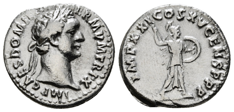 DOMITIAN (81-96). Denarius. Rome.
Obv: IMP CAES DOMIT AVG GERM P M TR P XIII.
La...