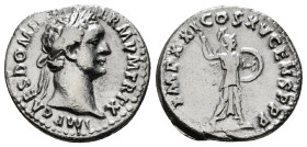 DOMITIAN (81-96). Denarius. Rome.
Obv: IMP CAES DOMIT AVG GERM P M TR P XIII.
Laureate head right.
Rev: IMP XXII COS XVI CENS P P P.
Minerva advancing...