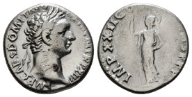 DOMITIAN (81-96). Denarius. Rome.
Obv: IMP CAES DOMIT AVG GERM P M TR P XIII.
Laureate head right.
Rev: IMP XXII COS XVI CENS P P P.
Minerva standing ...
