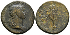 Trajan, 98-117. Sestertius Rome, 114-116. IMP CAESNER TRAIANO OPTIMO AVG GER DAC P M TR P COS VI P P Laureate, draped and cuirassed bust of Trajan to ...