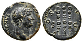 HADRIAN (117-138). Semis. Rome.
Obv: HADRIANVS AVGVSTVS P P.
Laureate head right.
Rev: COS III / S - C.
Legionary eagle between two standards. 2,72 g ...