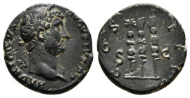 HADRIAN (117-138). Semis. Rome.
Obv: HADRIANVS AVGVSTVS P P.
Laureate head right.
Rev: COS III / S - C.
Legionary eagle between two standards. 3,66 g ...