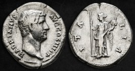 HADRIAN (117-138). Denarius. Rome. "Travel Series" issue.
Obv: HADRIANVS AVG COS III P P.
Bare head right.
Rev: ITALIA.
Italia standing left, hold...