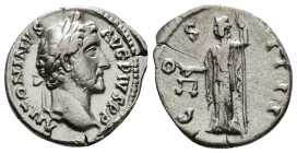 ANTONINUS PIUS (138-161). Denarius. Rome.
Obv: ANTONINVS AVG PIVS P P TR P XII.
Laureate head right.
Rev: COS IIII.
Aequitas standing facing, head lef...
