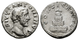DIVUS ANTONINUS PIUS (Died 161). Denarius. Rome. Struck under Marcus Aurelius.
Obv: DIVVS ANTONINVS.
Bareheaded bust right, with slight drapery.
Rev: ...